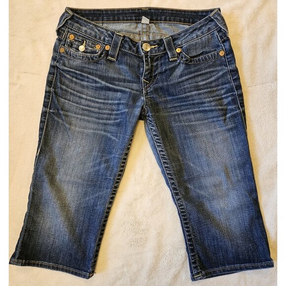 True Religion Womens Knee Length Shorts Medium Wash Size 27 Low Rise - Picture 1 of 14